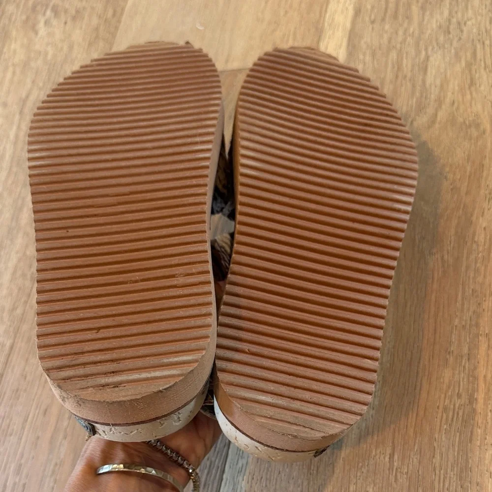 Brown Braided Front Platform Sandals with Embroidered Strap
